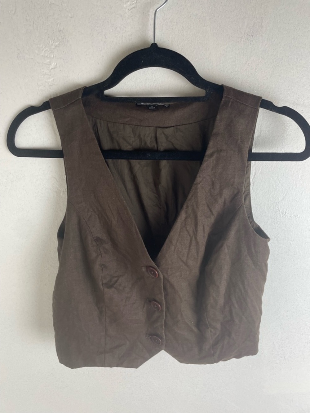 Madewell Brown Sleeveless V-Neck Button Front Vest